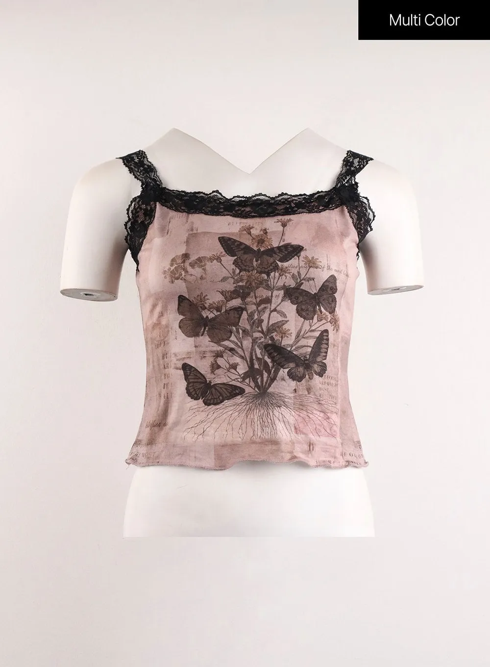 Graphic Printed Lace Crop Top IJ410