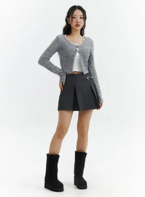 Gray Pleated Belted Mini Skirt CJ423