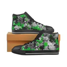 Green and Grey Paint Splatter Hi-Top Men's Sneakers