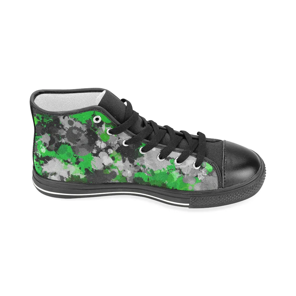 Green and Grey Paint Splatter Hi-Top Men's Sneakers