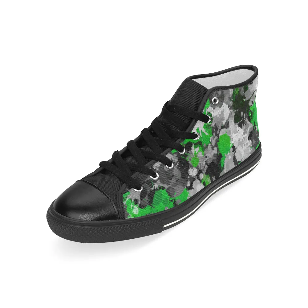 Green and Grey Paint Splatter Hi-Top Men's Sneakers