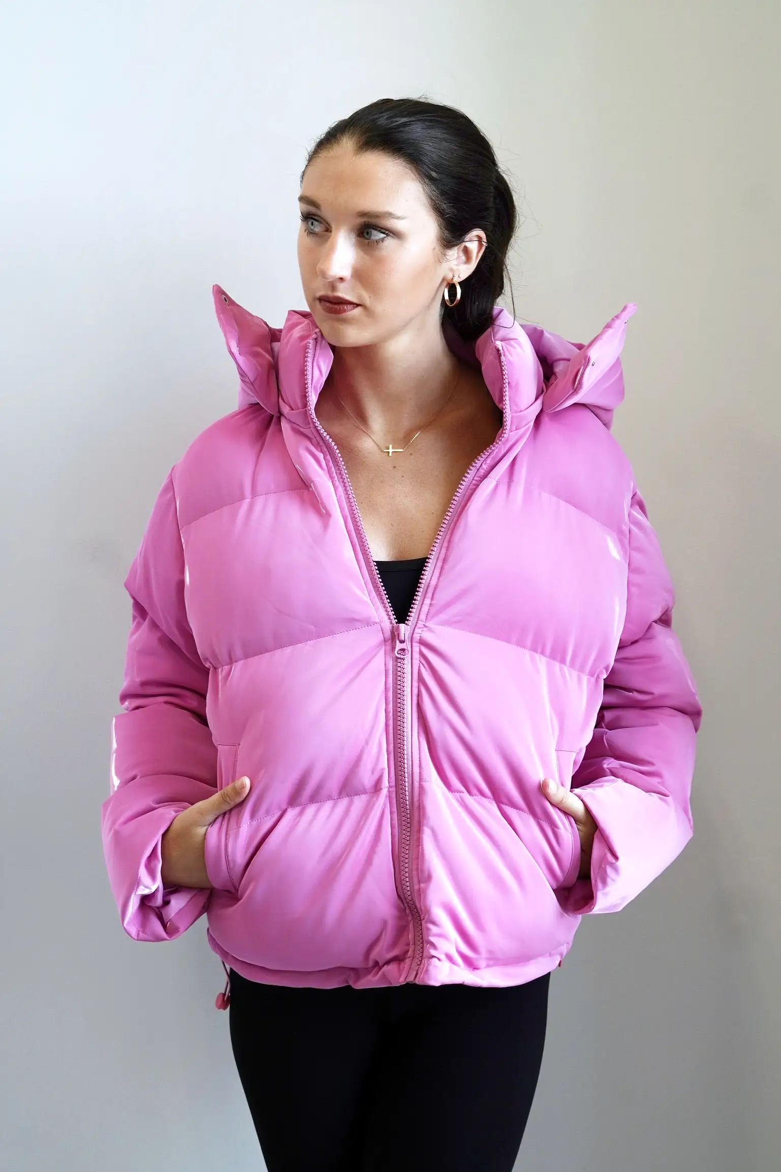 Hadley Hooded Shiny Puffer Jacket