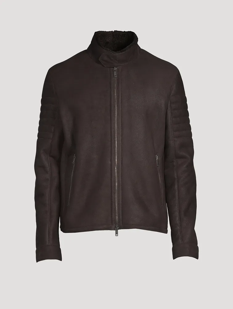 Holt Renfrew Brett Genuine Sheepskin Shearling Moto Jacket