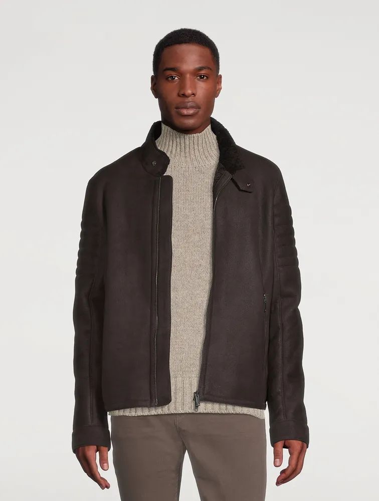 Holt Renfrew Brett Genuine Sheepskin Shearling Moto Jacket