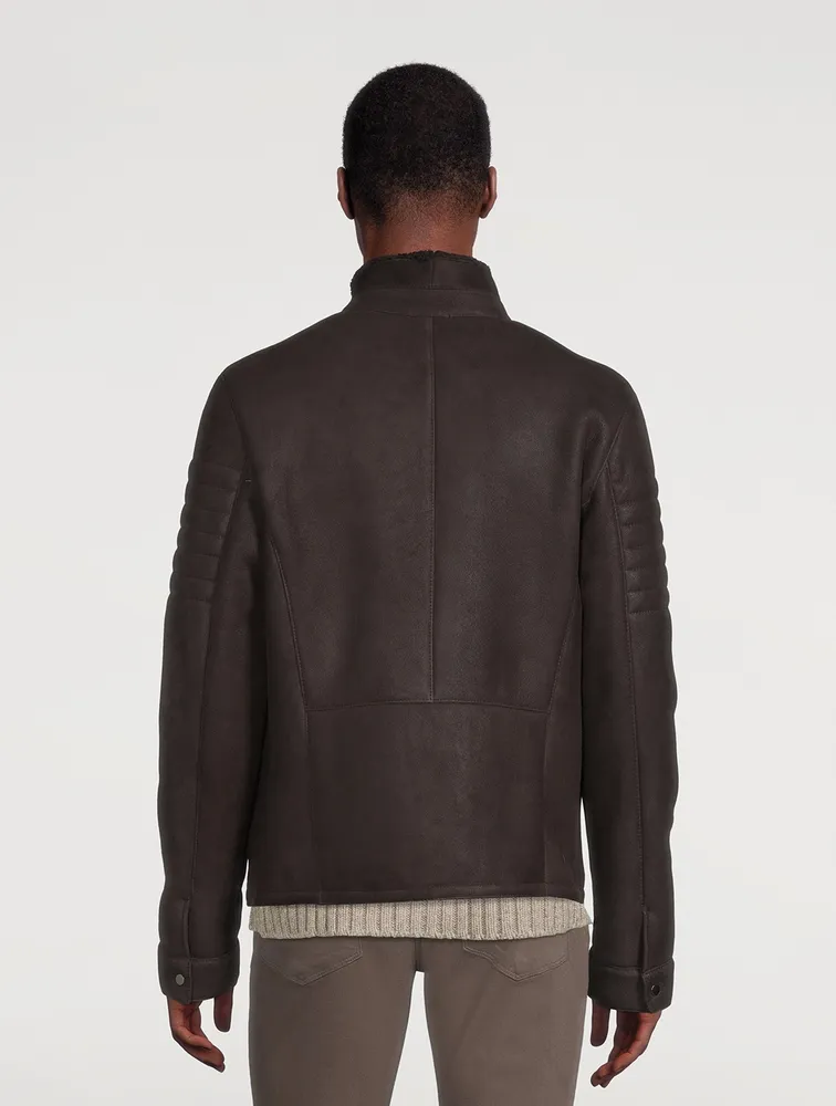 Holt Renfrew Brett Genuine Sheepskin Shearling Moto Jacket