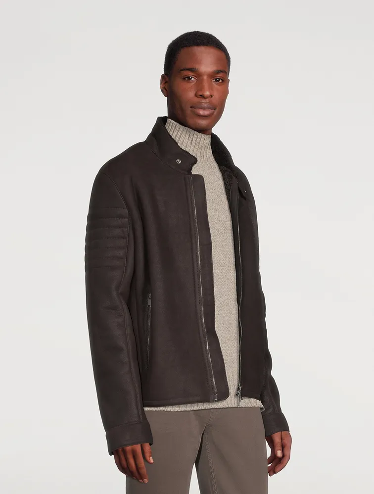 Holt Renfrew Brett Genuine Sheepskin Shearling Moto Jacket