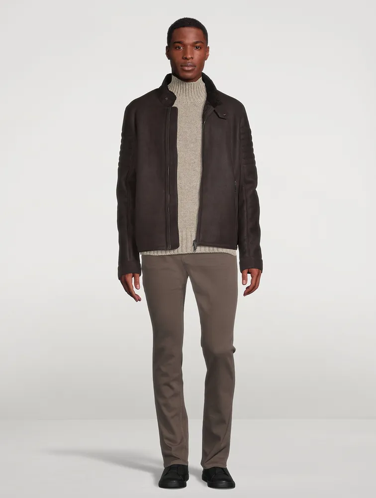 Holt Renfrew Brett Genuine Sheepskin Shearling Moto Jacket