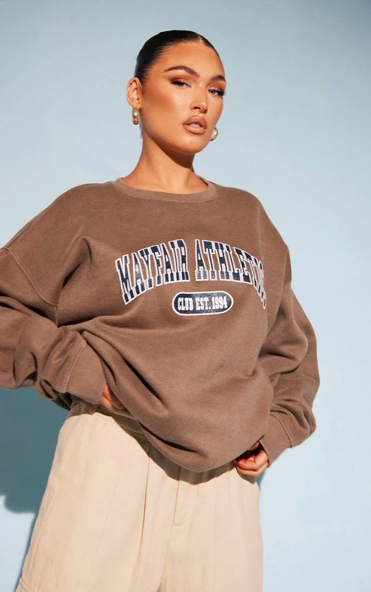 Hoodies & Sweatshirts | Chocolate Mayfair Athletics Oversized Sweatshirt | PrettyLittleThing