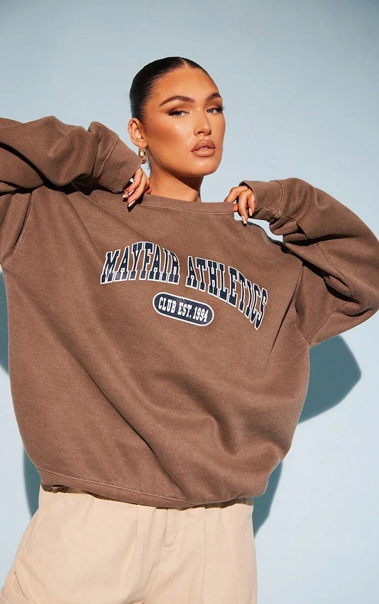 Hoodies & Sweatshirts | Chocolate Mayfair Athletics Oversized Sweatshirt | PrettyLittleThing