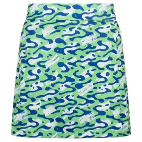 J Lindeberg Amelie Mid Print Ladies Golf Skirt Caldera Jade Cream