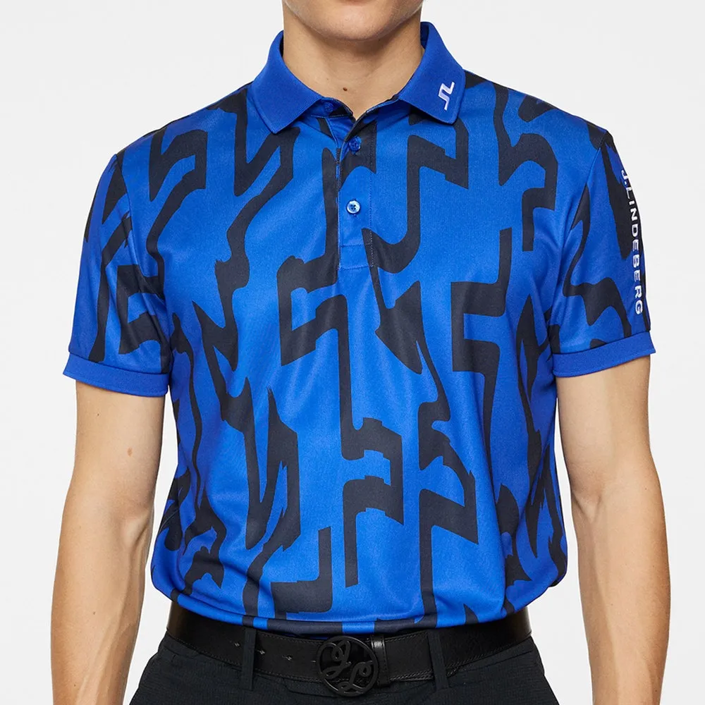 J.Lindeberg Golf Shirt - Tour Tech Print Reg Fit - GB Blue AW24