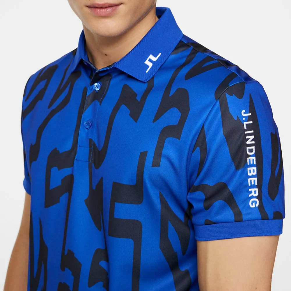 J.Lindeberg Golf Shirt - Tour Tech Print Reg Fit - GB Blue AW24