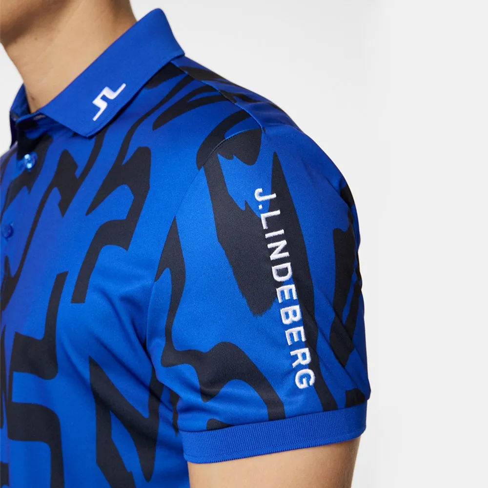 J.Lindeberg Golf Shirt - Tour Tech Print Reg Fit - GB Blue AW24