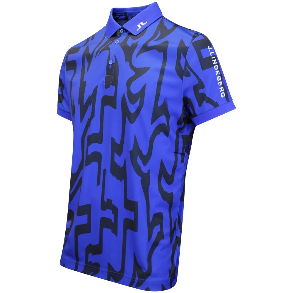 J.Lindeberg Golf Shirt - Tour Tech Print Reg Fit - GB Blue AW24