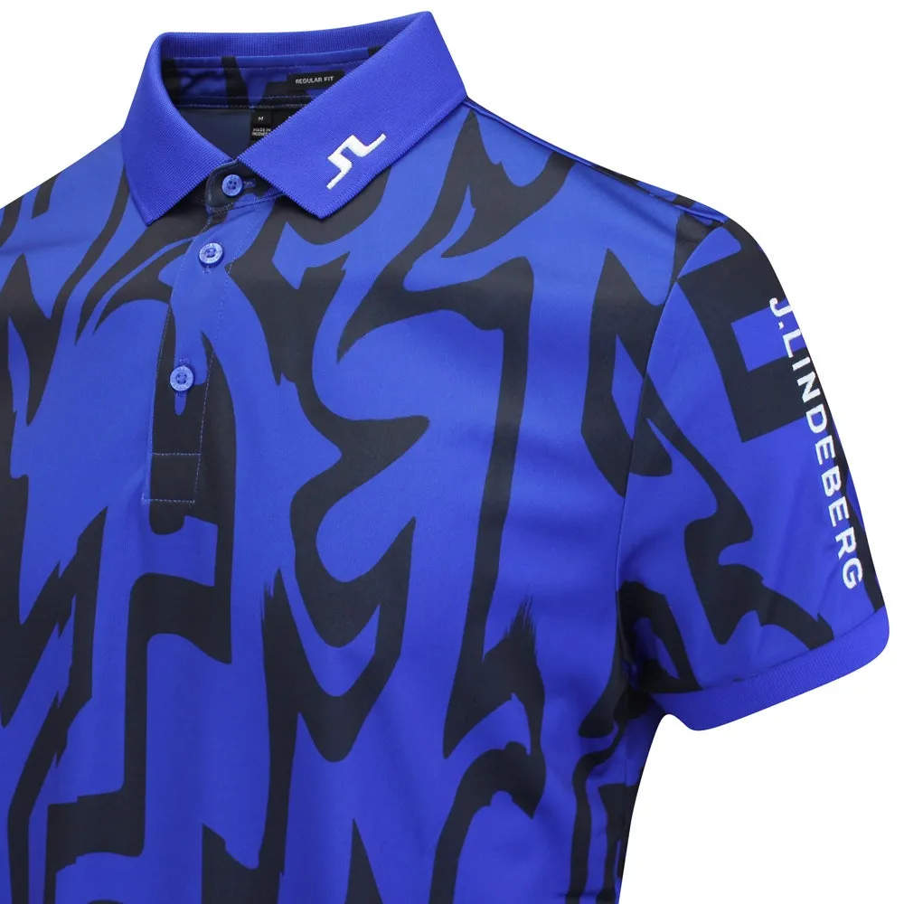 J.Lindeberg Golf Shirt - Tour Tech Print Reg Fit - GB Blue AW24