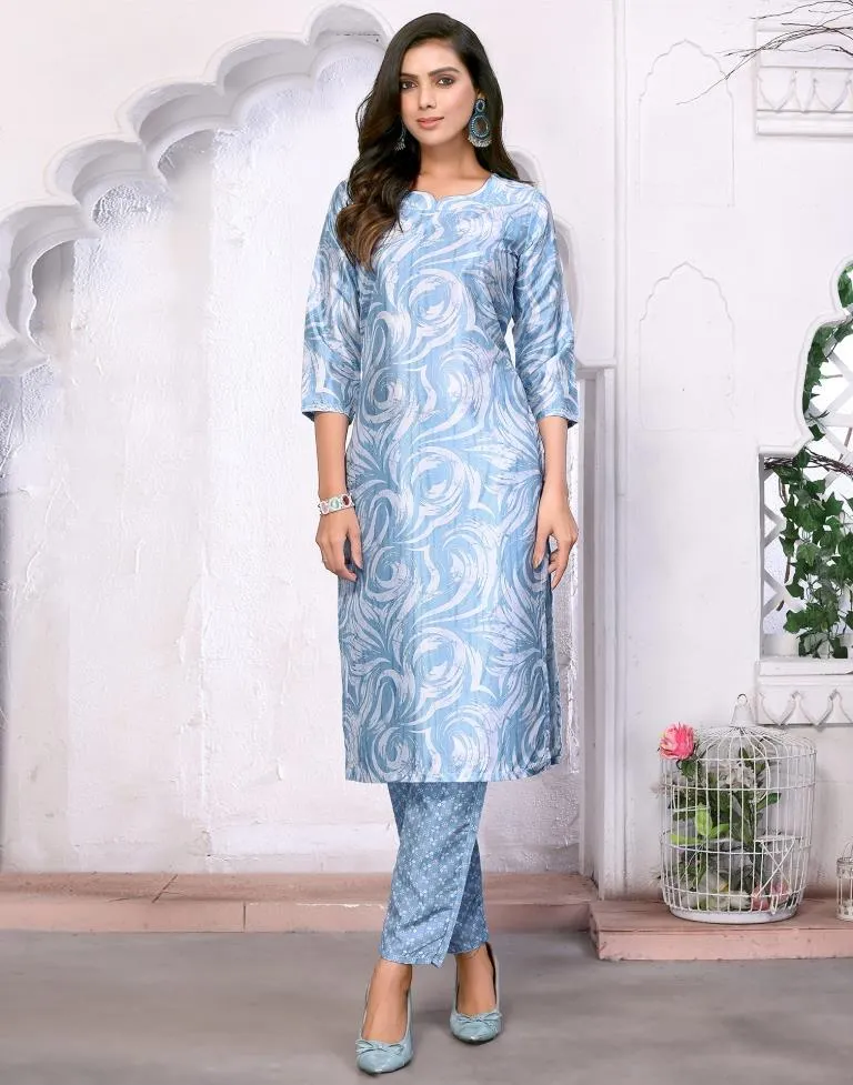 Light Blue Digital Printed Kurta With Pant