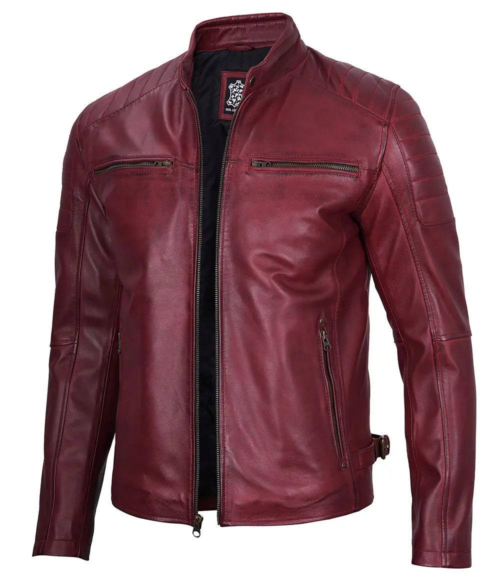 Maroon Cafe Racer Leather Jacket for Men