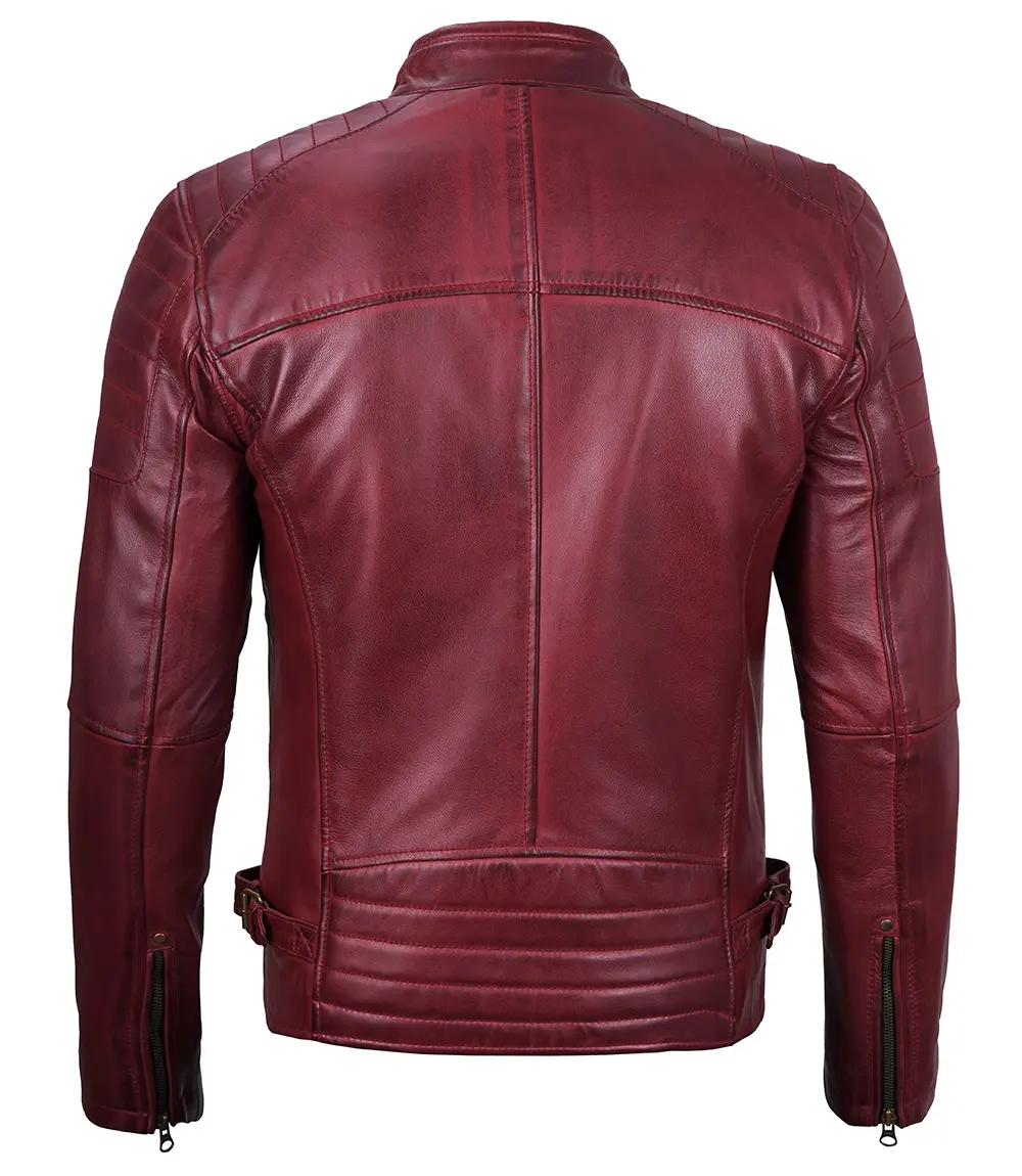 Maroon Cafe Racer Leather Jacket for Men