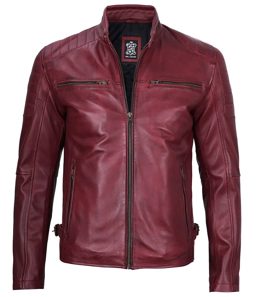 Maroon Cafe Racer Leather Jacket for Men