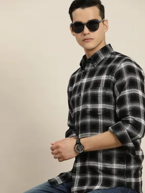 Men Black & White Checks Pure Cotton Slim fit Casual Shirt