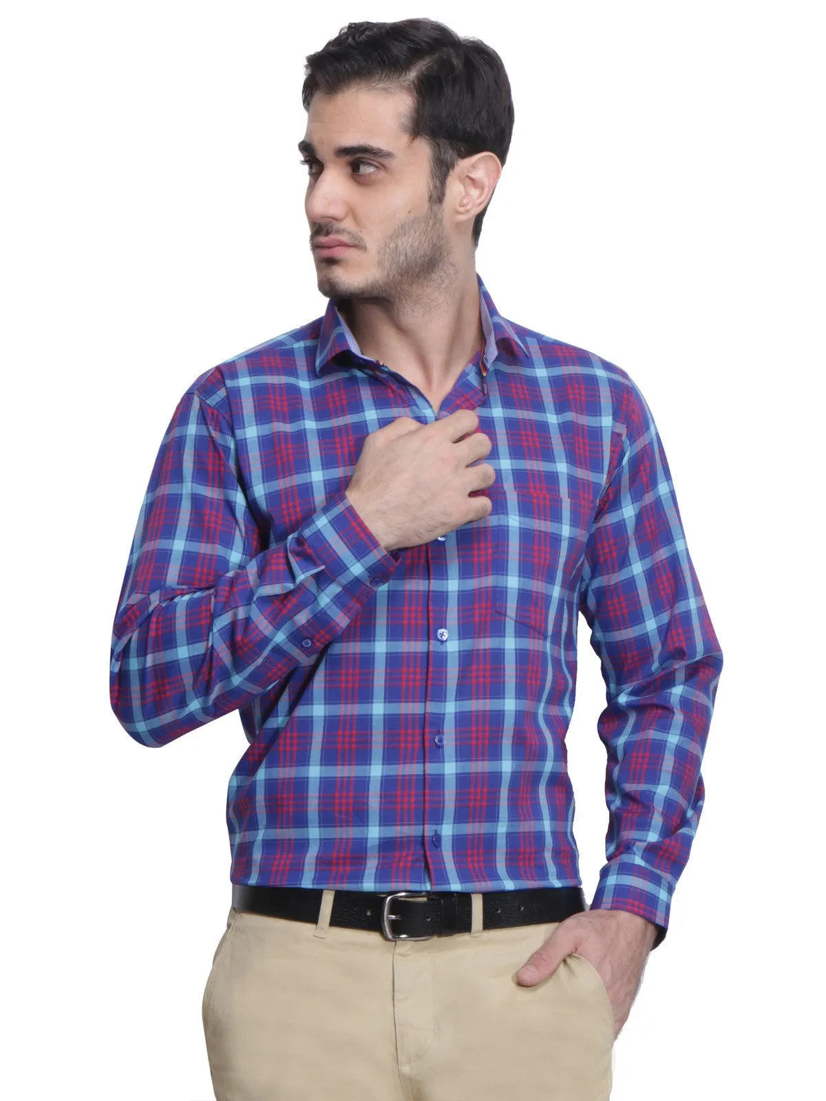 Men Red Checks Pure Cotton Slim Fit Formal Shirt