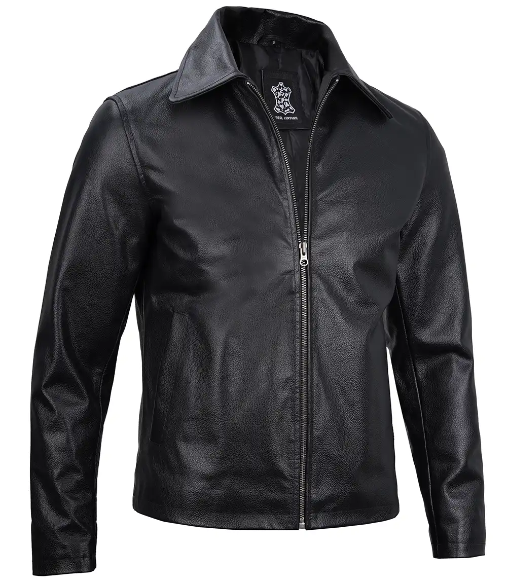 Men's Black Harrington Leather Cowhide Jacket