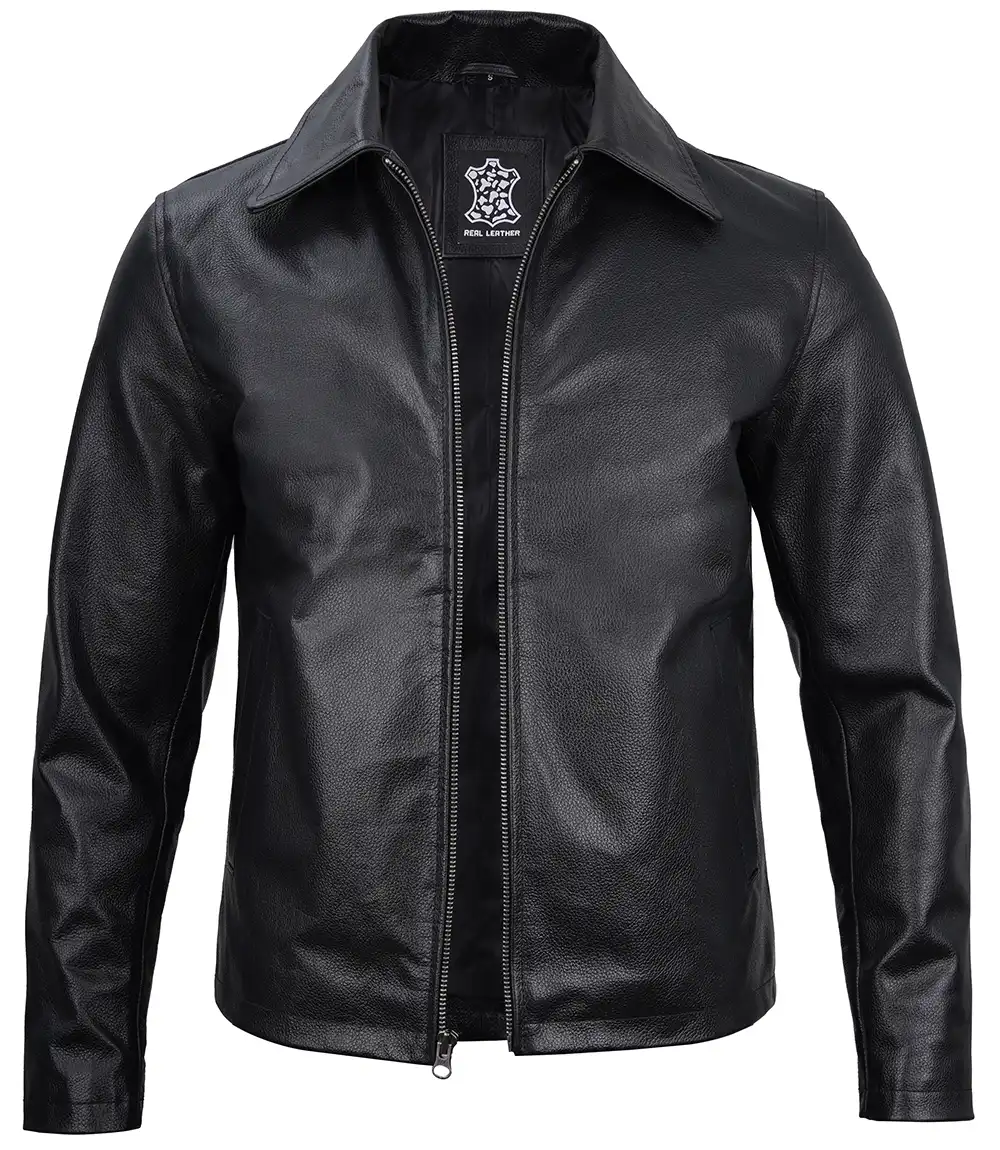 Men's Black Harrington Leather Cowhide Jacket