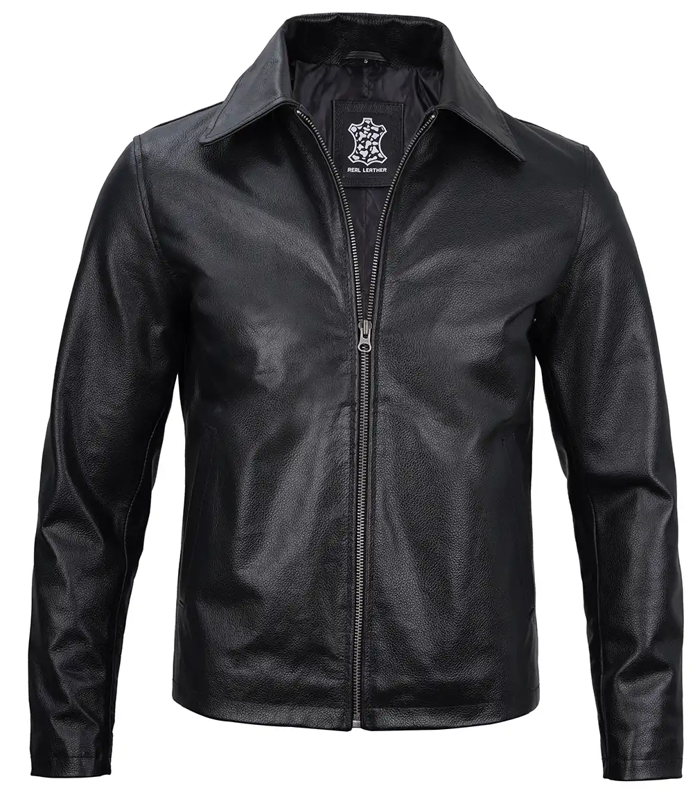 Men's Black Harrington Leather Cowhide Jacket