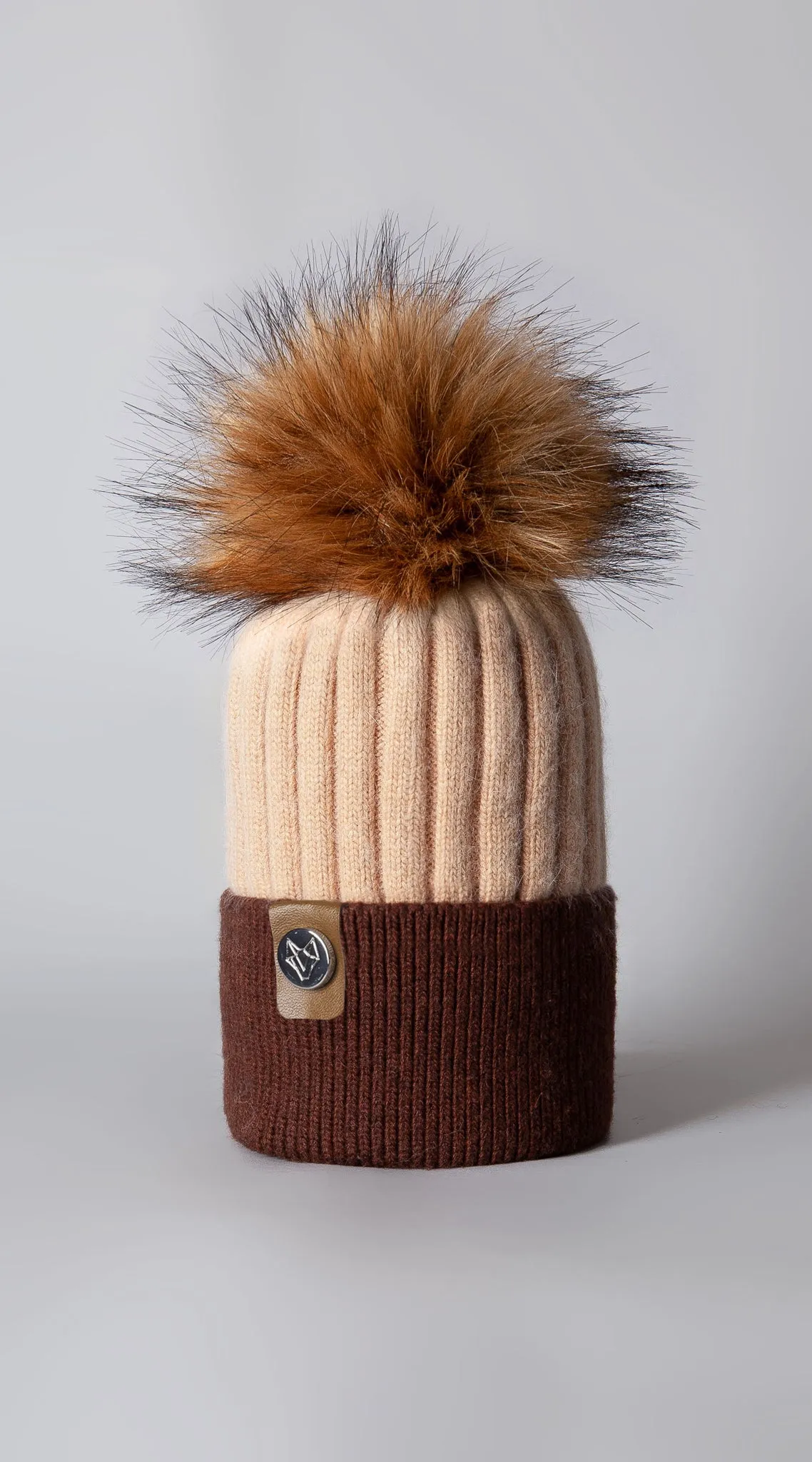 Mens Faux Harley Pom Pom Hat - Brown & Ivory