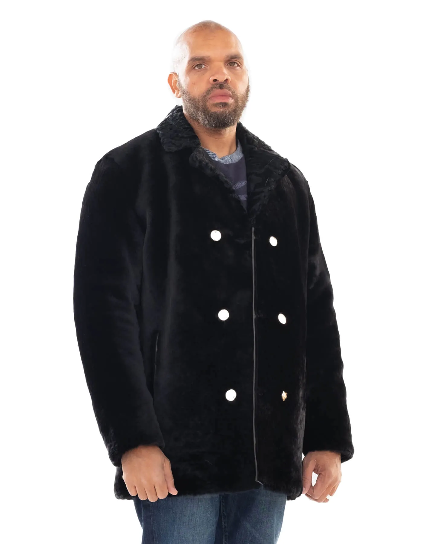 Men's Sheepskin Mouton Coat Jacket with Mink Fur Collar Style #0440