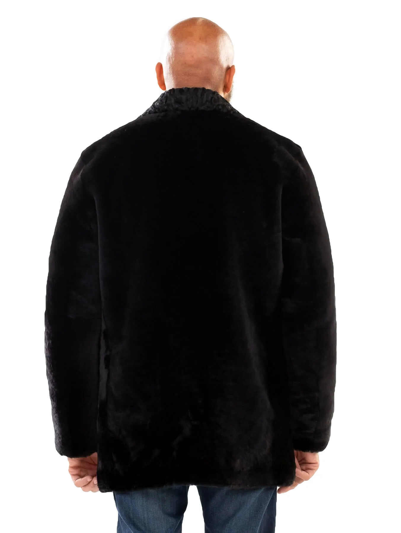 Men's Sheepskin Mouton Coat Jacket with Mink Fur Collar Style #0440