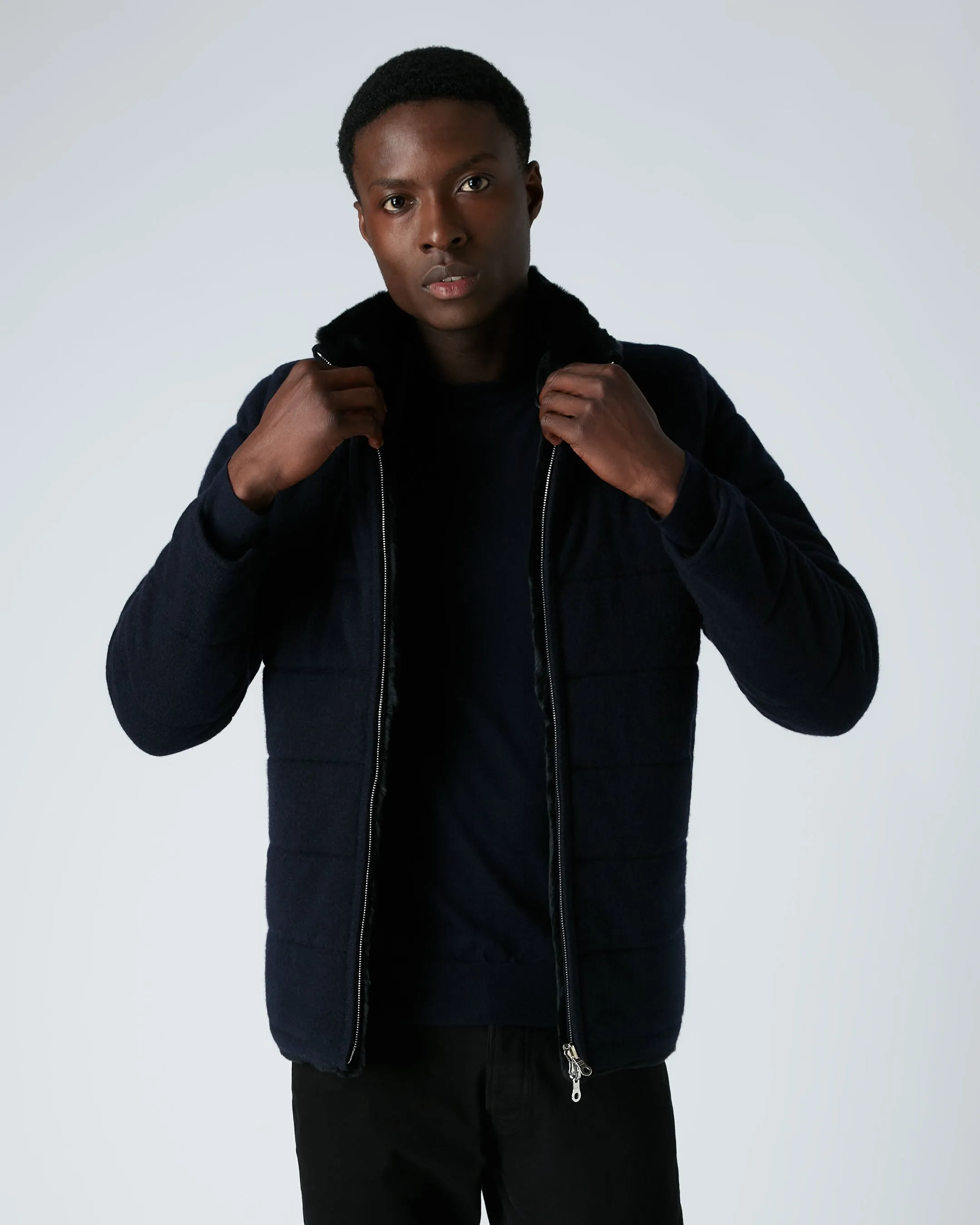 Men's Whistler Fur Quilted Jacket Navy Blue