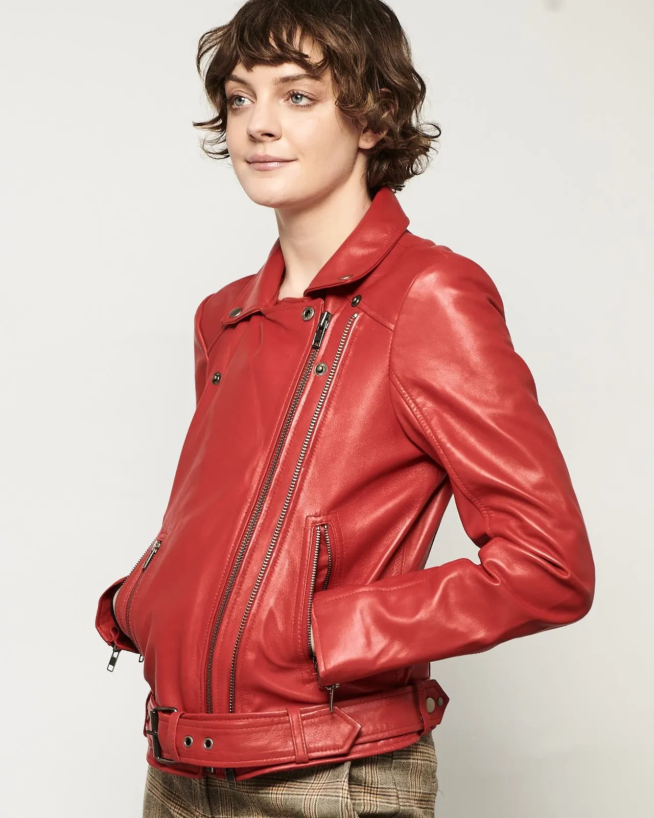 MODERN VICE DOUBLE ZIP MOTO JACKET in CANDY RED