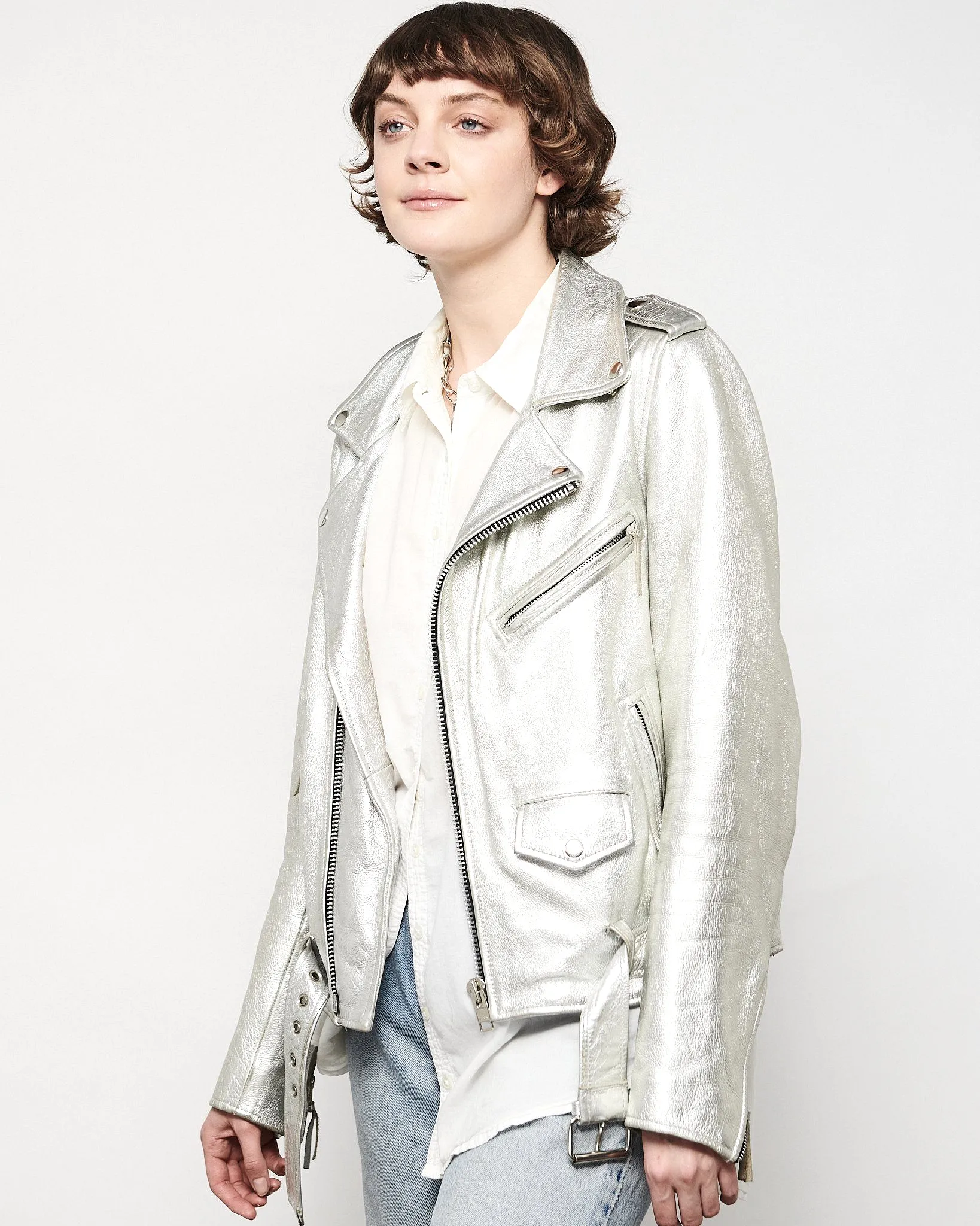 MODERN VICE METALLIC SILVER MOTO JACKET