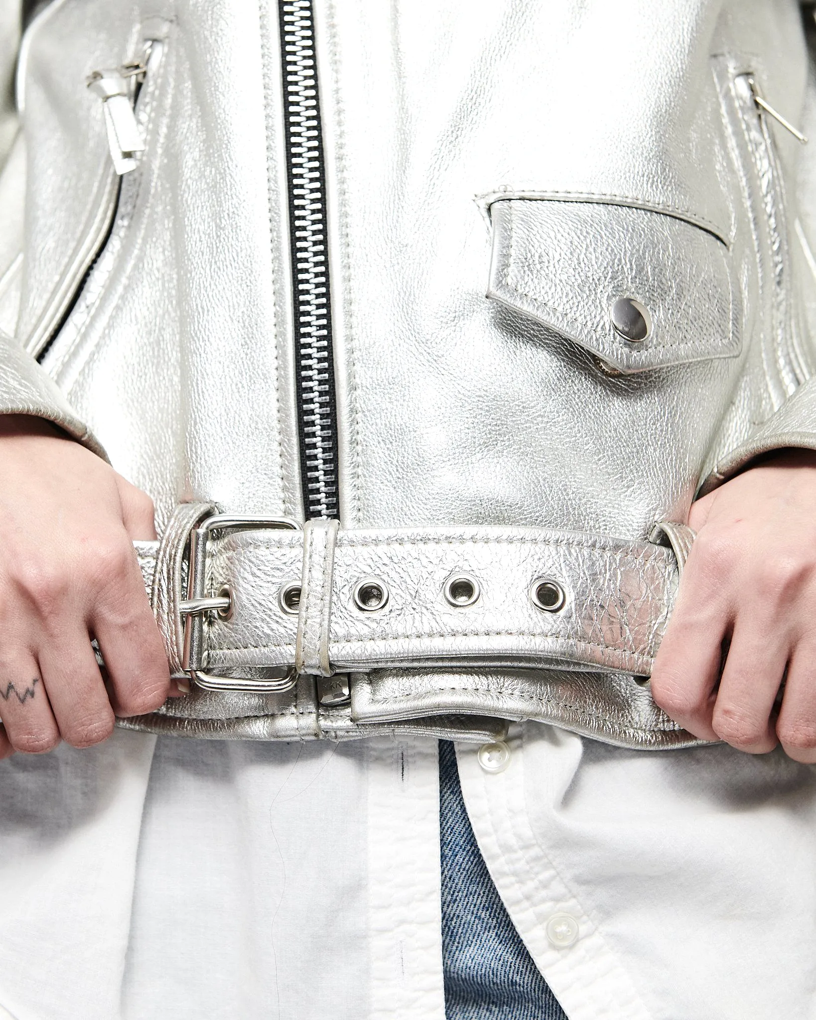 MODERN VICE METALLIC SILVER MOTO JACKET