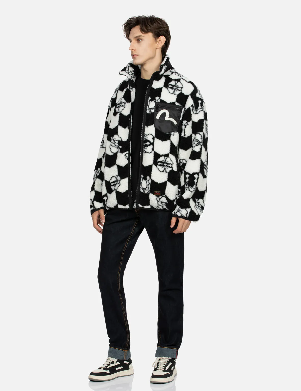 Monogram Jacquard Relax Fit Zipped Sherpa Jacket