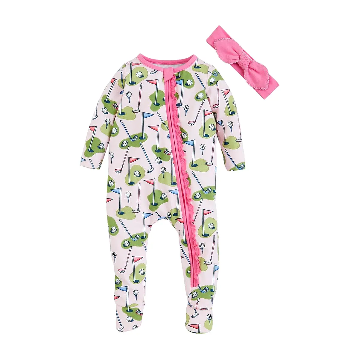 Mud Pie Pink Golf Print Sleeper & Headband Set