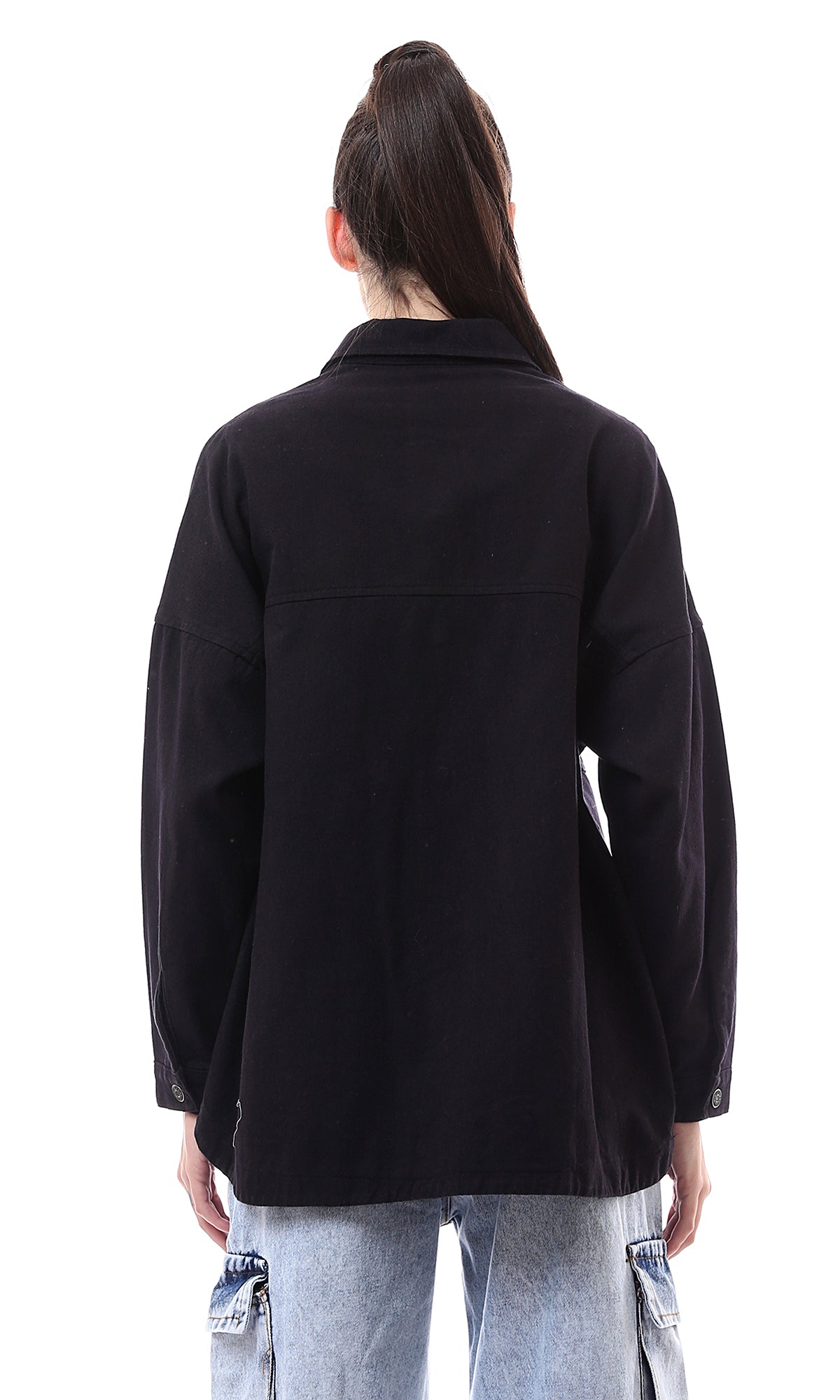 O172036 Black Full Buttons Down Gabardine Shirt