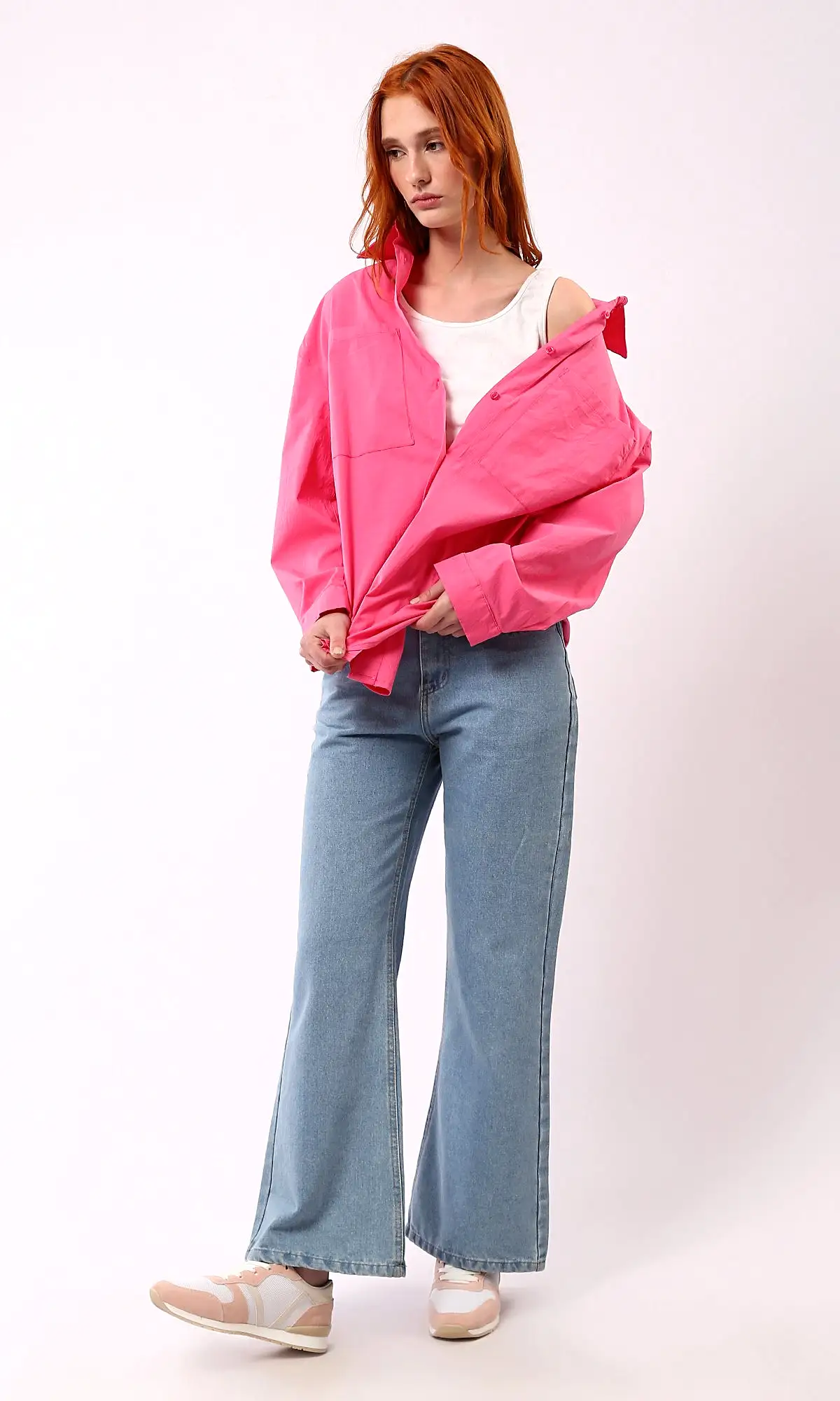 O177906 Relaxed Fit Long Sleeves Fuchsia Shirt