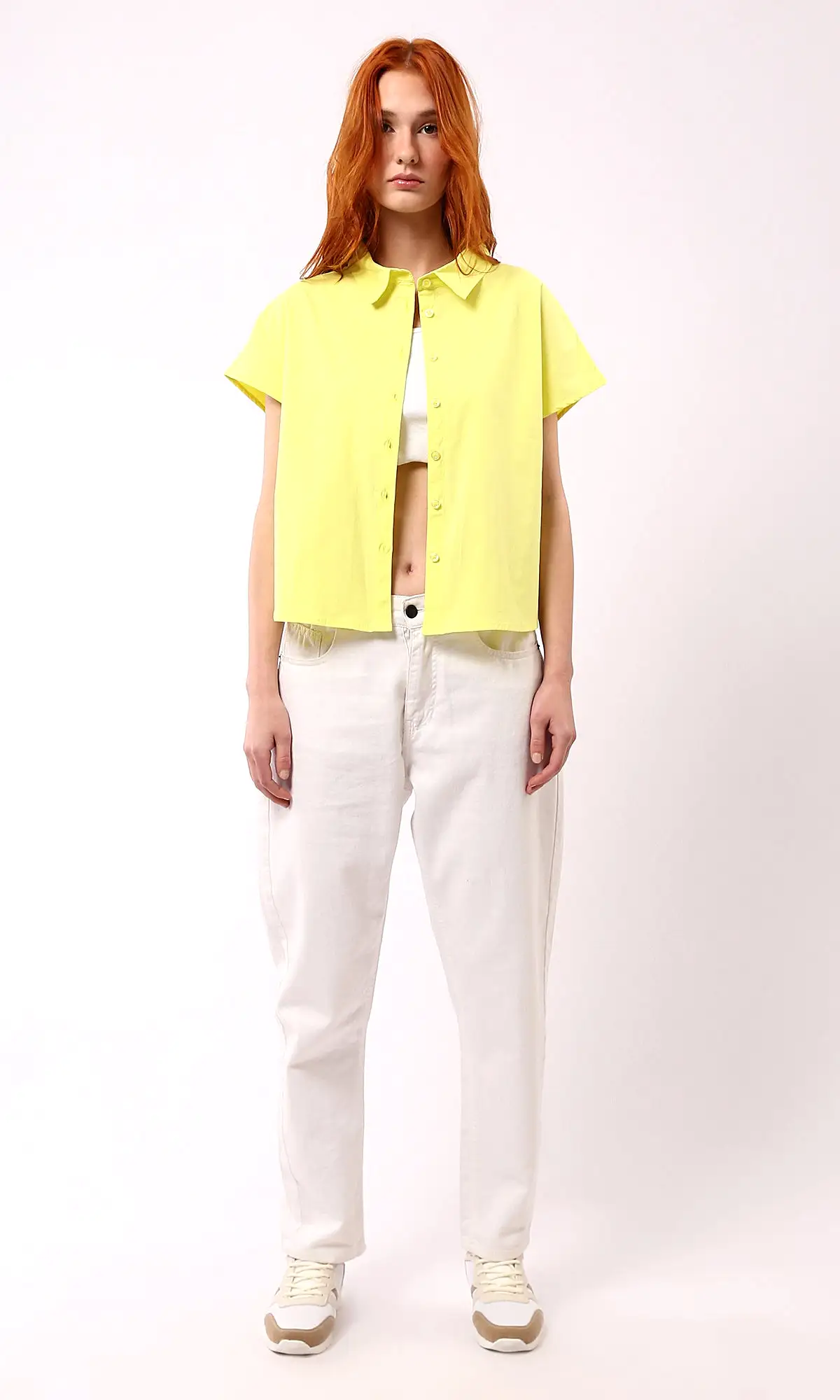 O177911 Neon Yellow Buttoned Down Relaxed Shirt