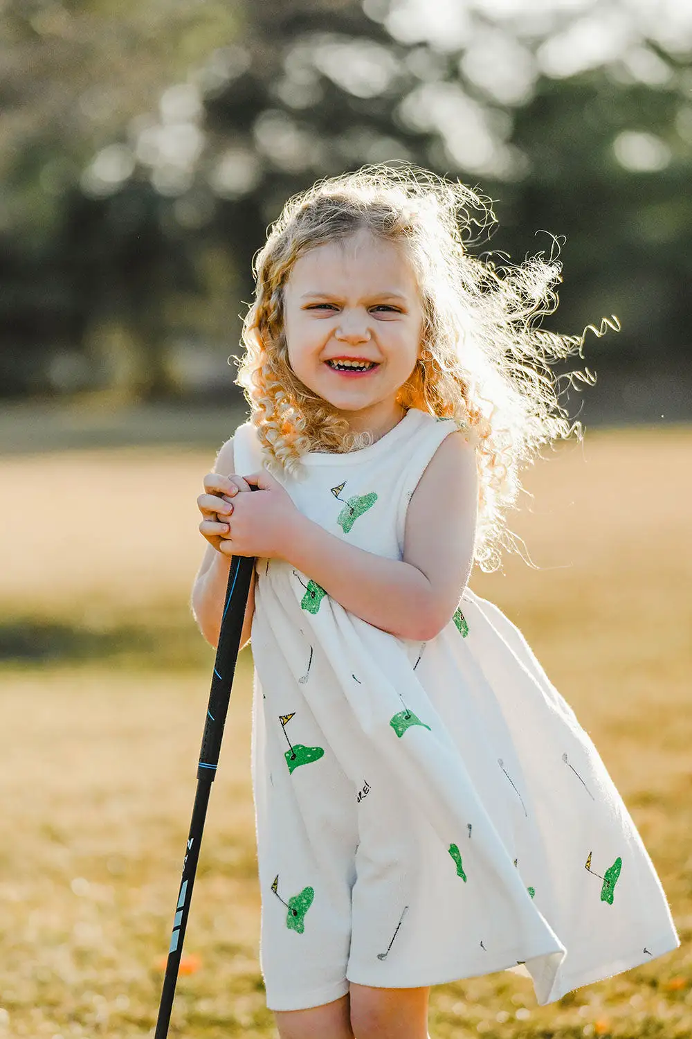 oh baby! Cotton Terry Tank Dress - Golf Print - Snow