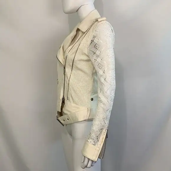 OliviaPalermo NWT white leather and lace moto jacket