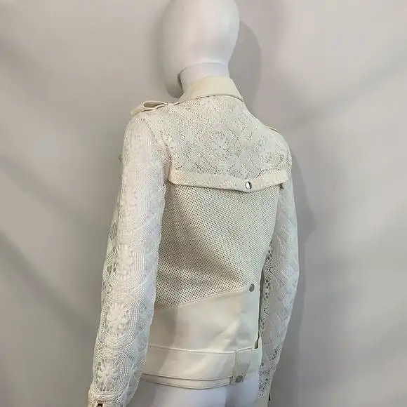 OliviaPalermo NWT white leather and lace moto jacket