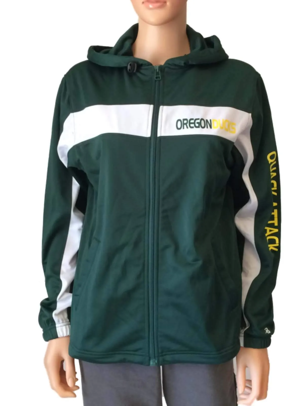 Oregon Ducks Badger Sport WOMENS Green LS Full Zip Hoodie Jacket (M)