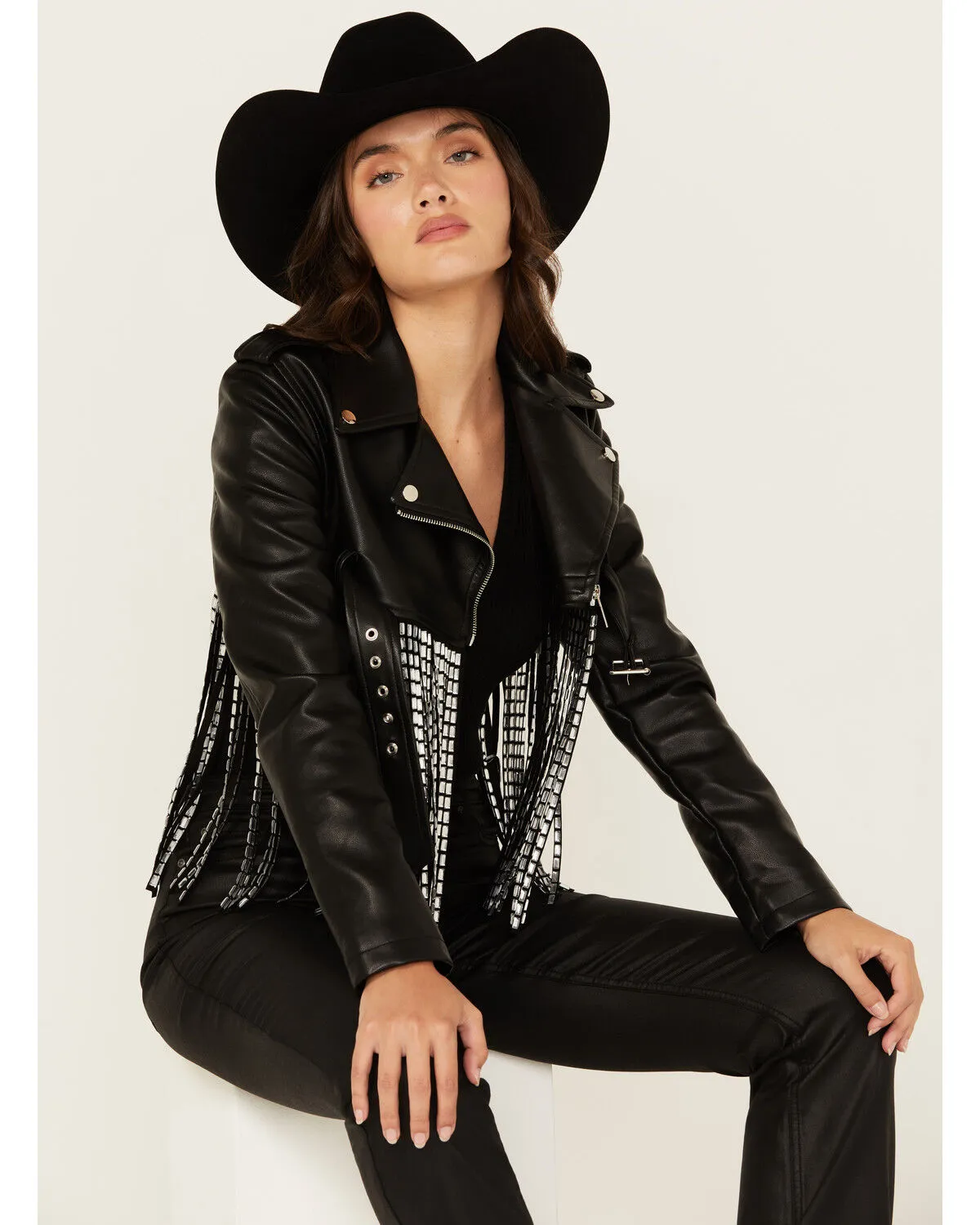 Product Name:  Azalea Wang Women's Jette Cropped Fringe Moto Jacket