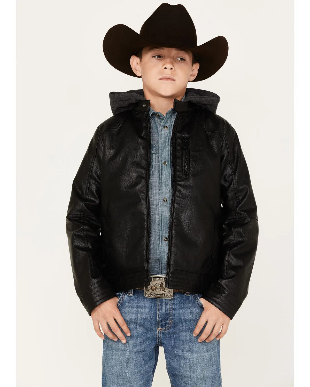 Product Name:  Cody James Boys' Hooded Faux Leather Moto Jacket