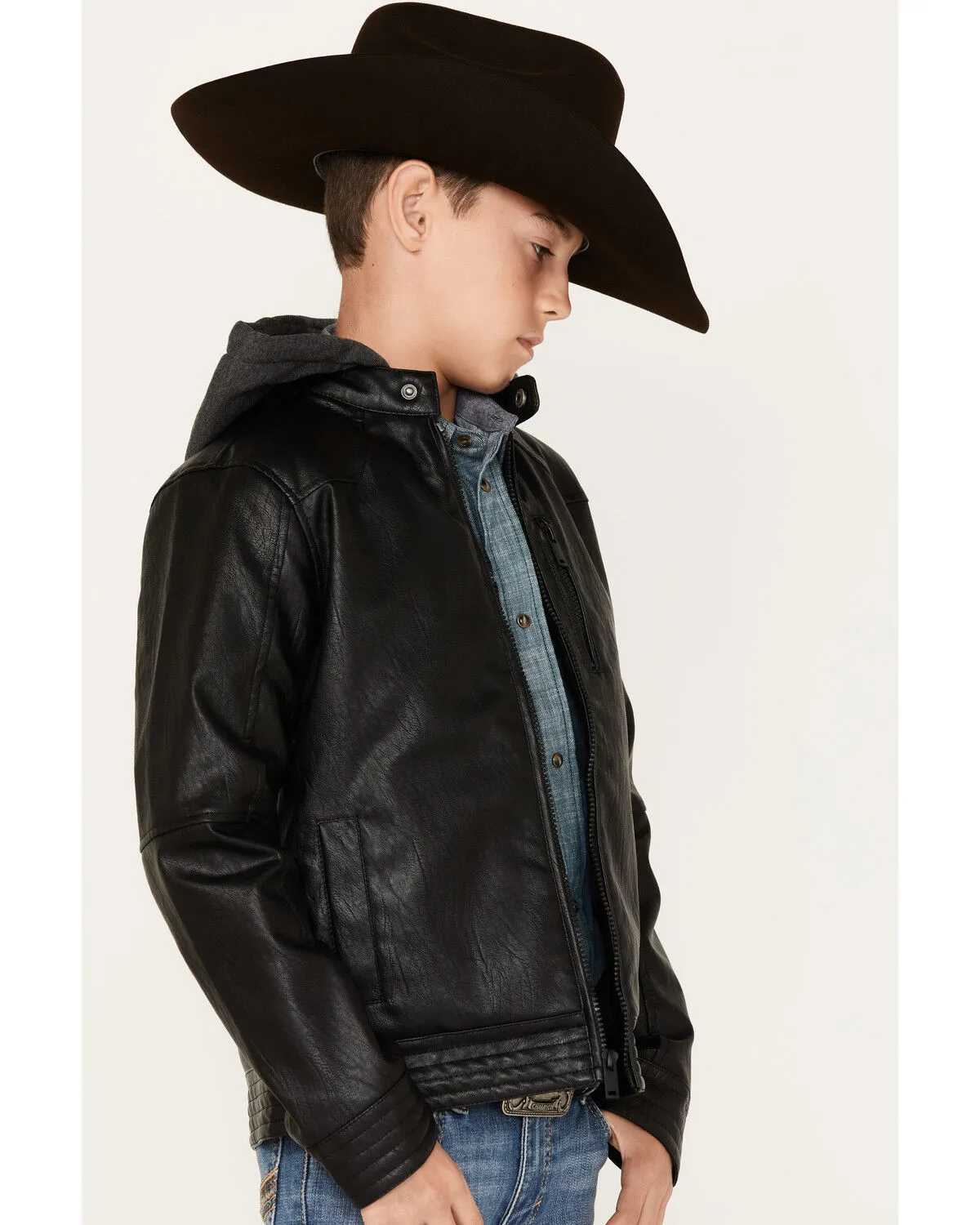 Product Name:  Cody James Boys' Hooded Faux Leather Moto Jacket