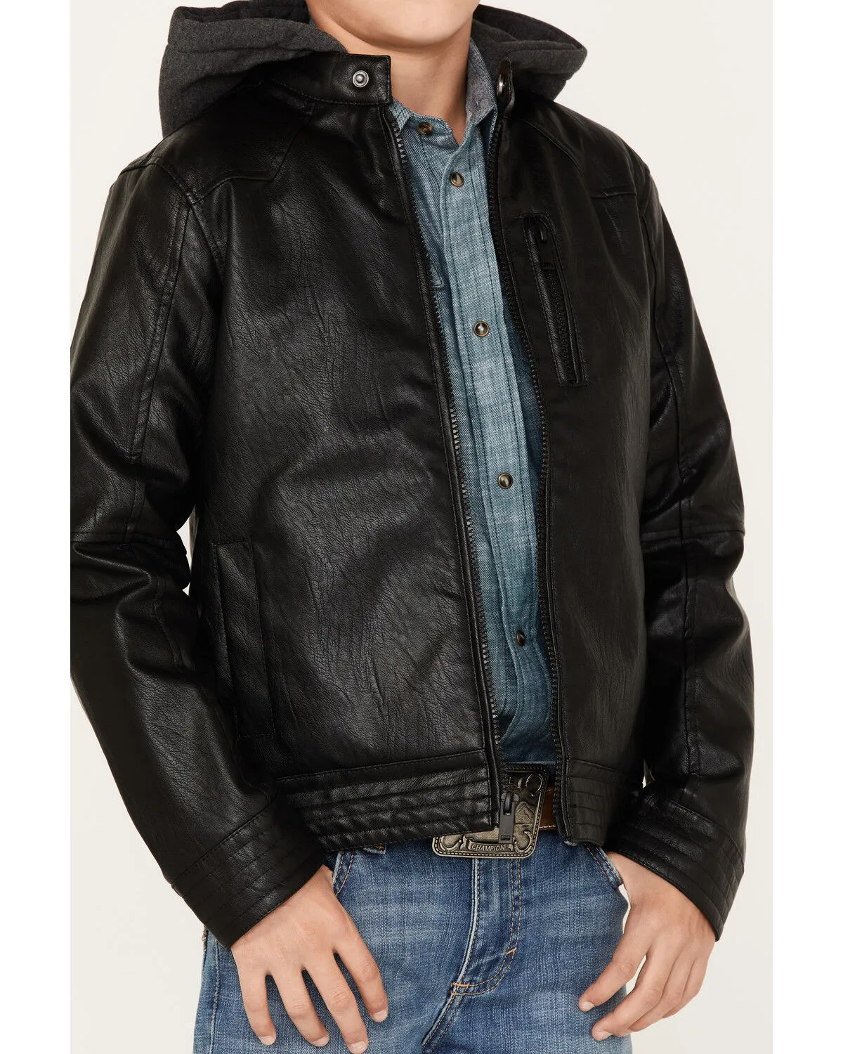 Product Name:  Cody James Boys' Hooded Faux Leather Moto Jacket