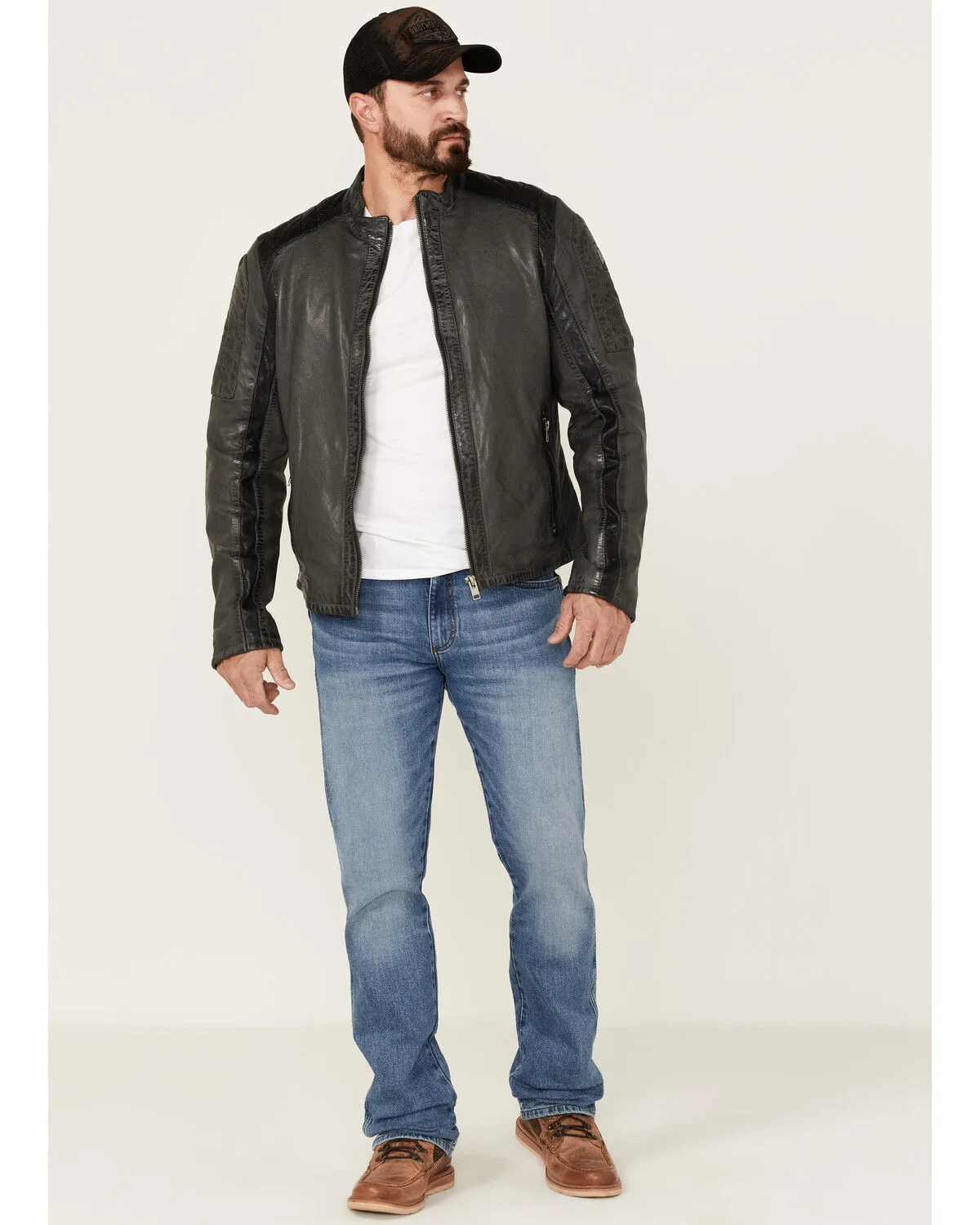 Product Name:  Maruitius Leather Men's Plexo Gray Zip-Front Leather Moto Jacket