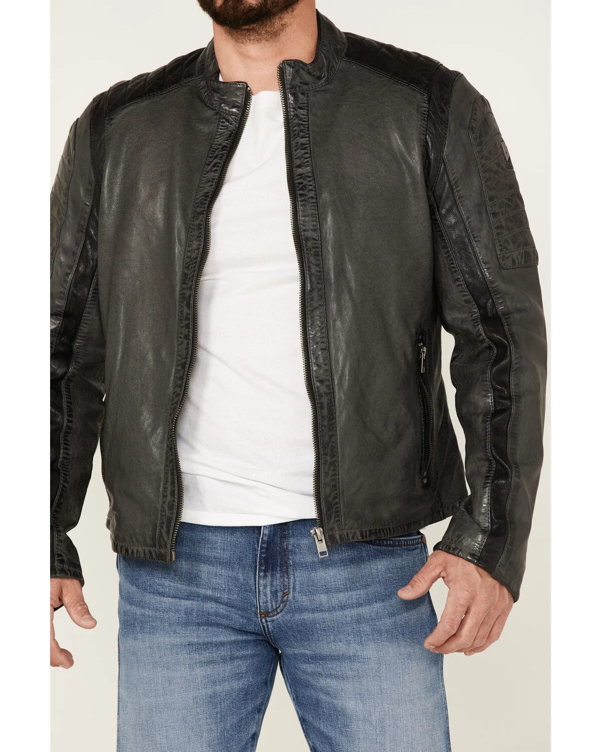 Product Name:  Maruitius Leather Men's Plexo Gray Zip-Front Leather Moto Jacket